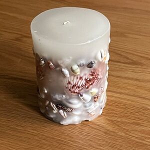 Seashell-Embellished Cream Candle